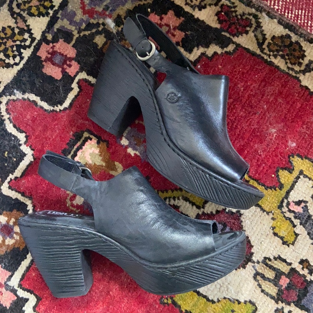 Black Born Chunky Heels, Size 8